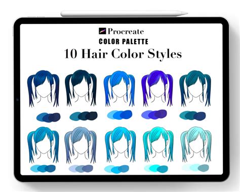 Blue Shade Hair Color Procreate Color Palettehair Etsy