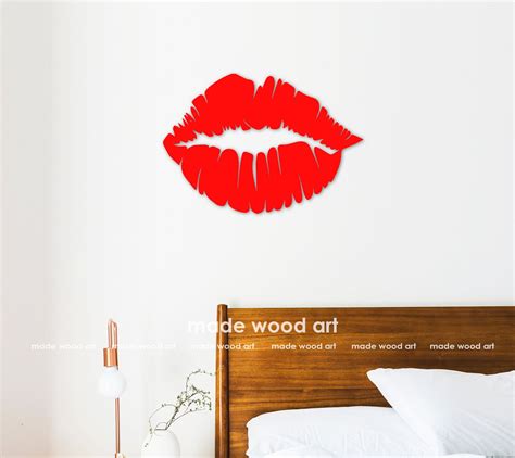 Red Lips Wall Art Wood Lips Wood Wall Decor Above Bed Decor Etsy