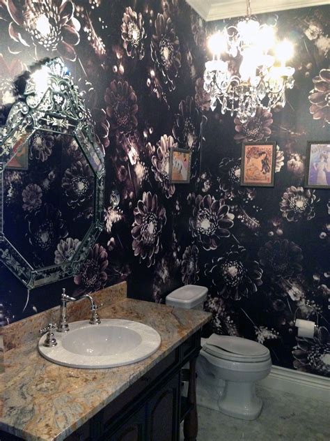Moonlight Meadow Floral Wallpaper In A Powder Room Makes A Dramatic