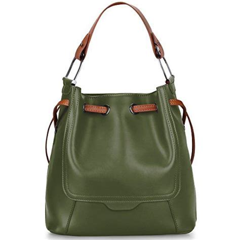S Zone Womens Genuine Leather Shoulder Bucket Bag Crossbody Top Handle
