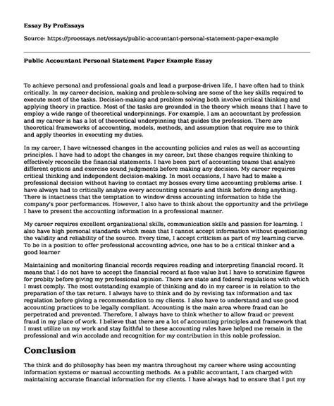 📌 Public Accountant Personal Statement Paper Example Free Essay Term