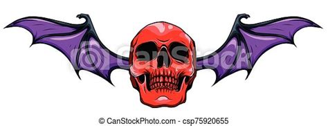 Fanged Skull With Bat Wings Black And White Vector Graphic Illustration