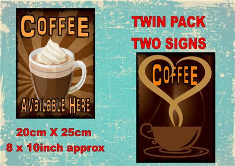 Vintage Coffee Signs Reproduction Modern Print To Look Retro Twin Pack