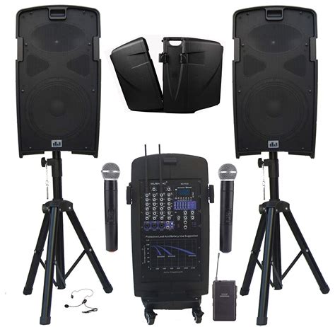 Musysic M Port Pa2k 2000w Portable Pa System 2x10 Speakers Dual Uhf