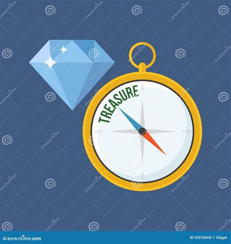 Compass Points To Treasure. Flat Design Stock Vector - Illustration of