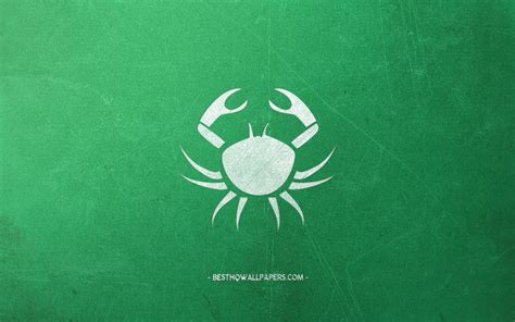 Download wallpapers Cancer zodiac sign, green retro background, Cancer