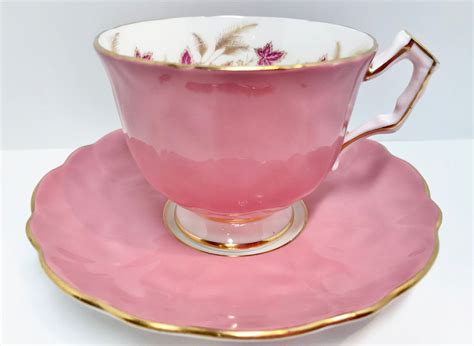 Vintage Aynsley Bone China England Pink Tea Cup And Saucer Pink With Pink Roses Gorgeous T