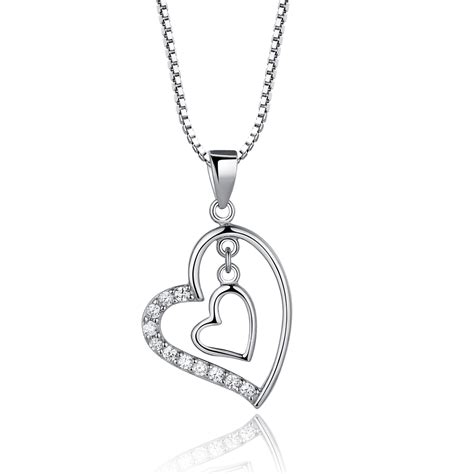 925 sterling silver paved cubic zirconia cz diamond drop two love heart pendant necklace and 18