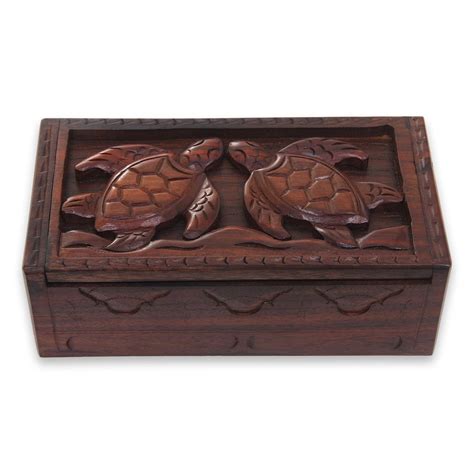 Unicef Uk Market Hand Carved Wood Box With Turtle Relief Sculpture