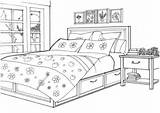 Coloring Bedroom Colouring Bed Clipart Printable Provence Interior Drawing Dining sketch template