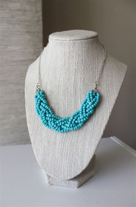 Turquoise Statement Necklace Turquoise Braided Bead Necklace Etsy