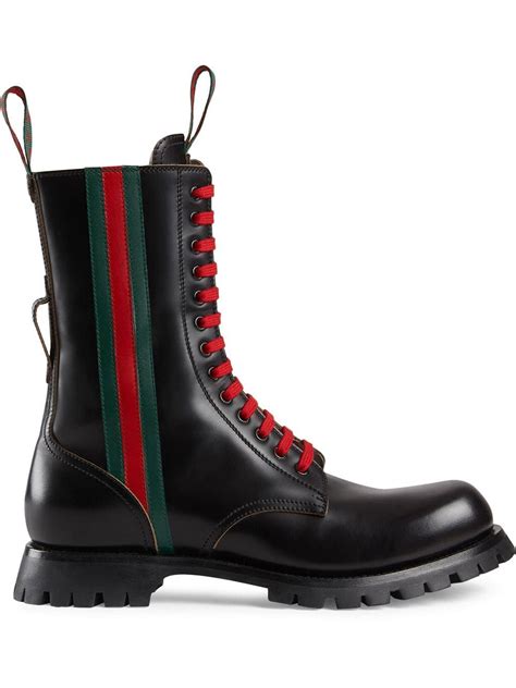 Gucci Black Leather Boot With Web Leather Boots Boots Boots Men