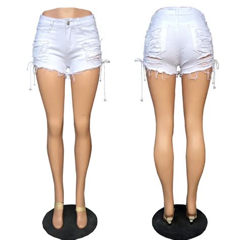 Jyconline Sexy Short Jeans Women Lace Up Shorts Female High Waist Ripped Denim Shorts Women