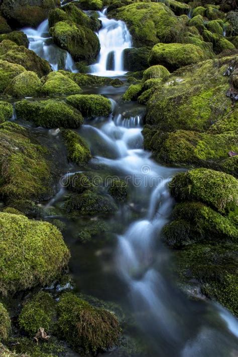 Waterfall River With Moss On Rocks Long Exposure Stock Image Image