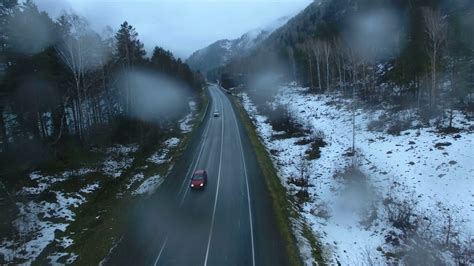 Truck Driving On A Mountain Road In The Rain Stock Video Footage 0015