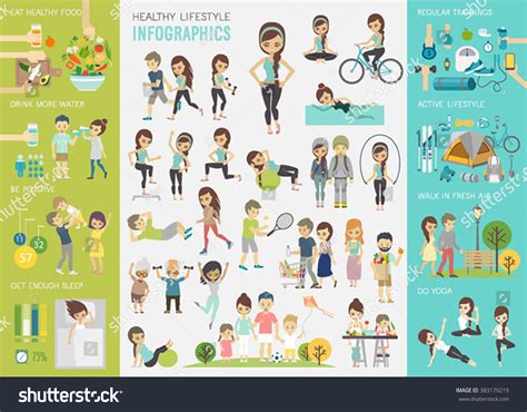 Healthy Lifestyle Infographic Set Charts Other เวกเตอร์ ...