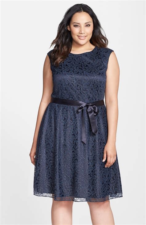 Tahari Flocked Lace Fit & Flare Dress (Plus Size) | Nordstrom