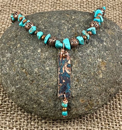 Turquoise And Copper Necklace E 16l 2l Pendant Etsy Copper Necklace Necklace Handcrafted