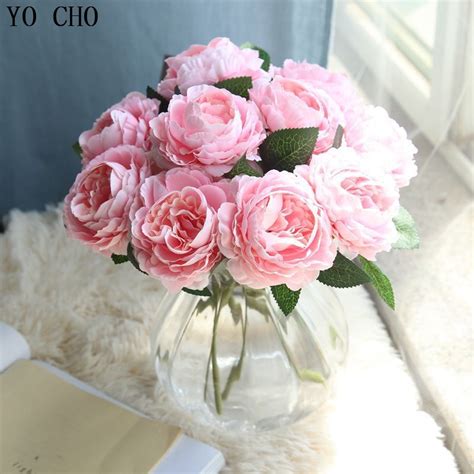 yo cho roses artificial flowers silk peonies white flower bouquet