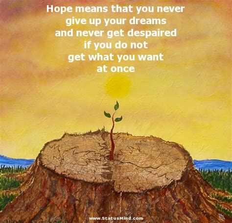 Never give up on your dreams quotes. Hope means that you never give up your dreams and ...