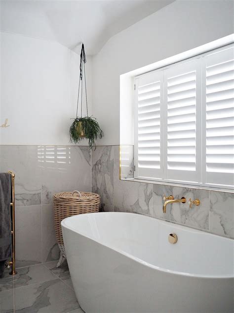 Maybe you would like to learn more about one of these? White DIY Window Shutters Bathroom | Bathroom window coverings