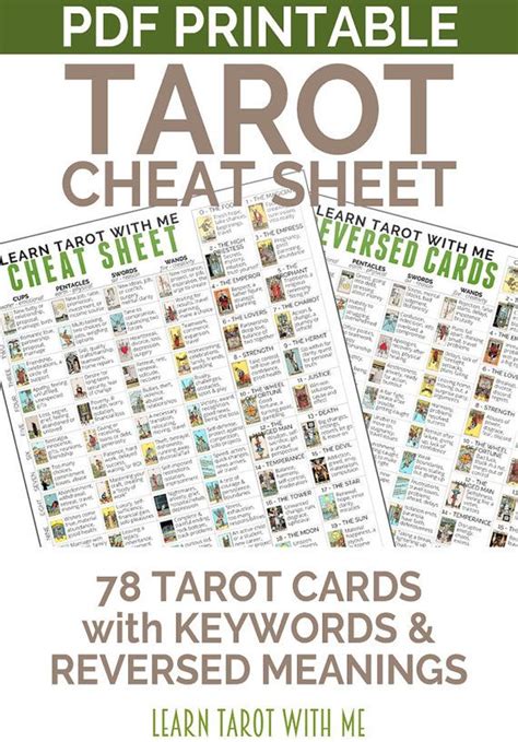 Pdf Printable Tarot Card Meanings Workbook Create Your Own Tarot Card