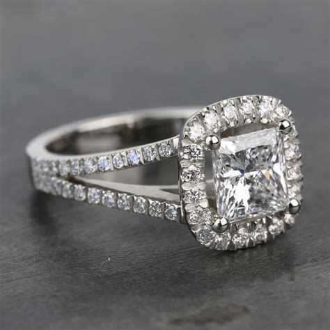 In 14k white gold (1/2 ct. 2 Carat Custom Split Shank Princess Halo Diamond ...