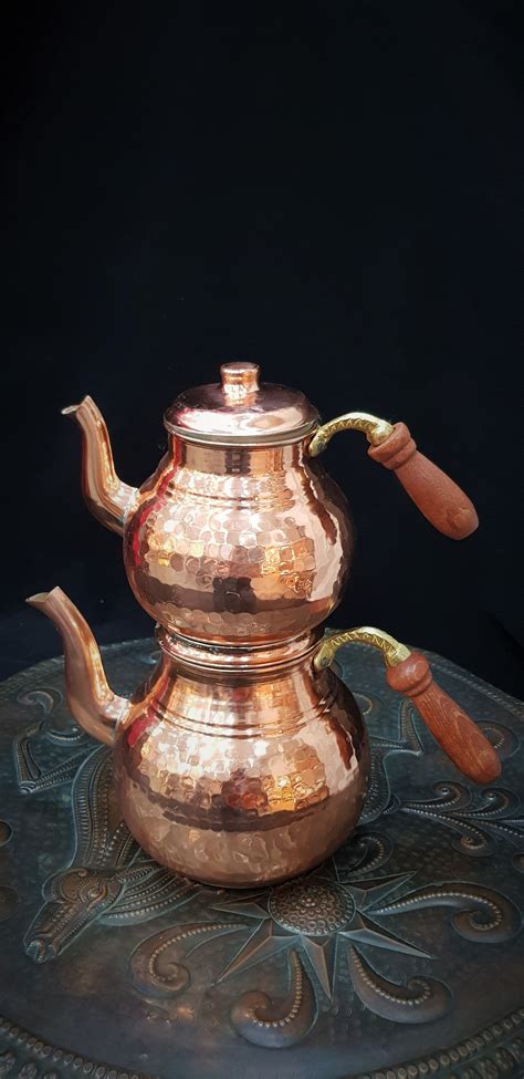 Handmade Turkish Copper Teapot Settraditional Turkish Black Etsy In