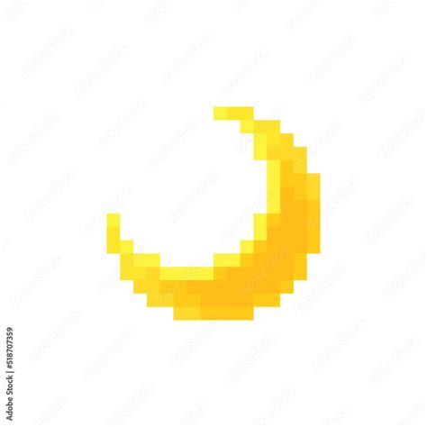 Crescent Moon Pixel Art Icon Gold Sign Isolated Vector Illustration