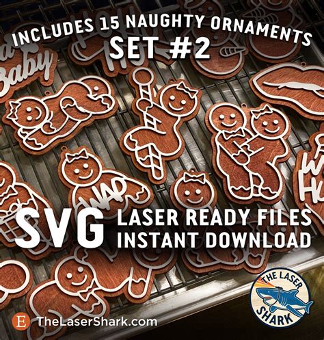 Set 2 Naughty Gingerbread Christmas Ornaments Svg Laser Cut Files For
