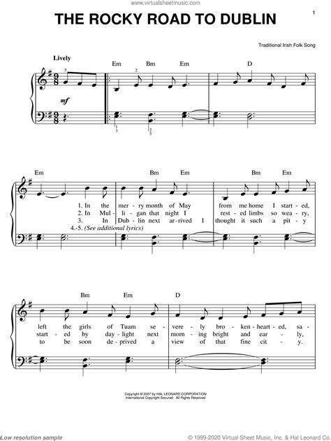 The Rocky Road To Dublin sheet music for piano solo [PDF]