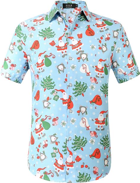 SSLR Hawaiianisches Hemd für Herren und Weihnachten kurzärmelig lässig bedruckt mit
