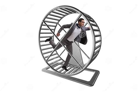 The Business Concept With Businessman Running On Hamster Wheel Stock