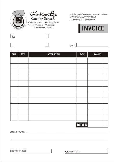 Catering Service Invoice Expense Spreadshee Catering Service Invoice