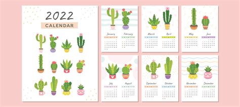 Cactus Theme Calendar 2022 Template 3161218 Vector Art At Vecteezy