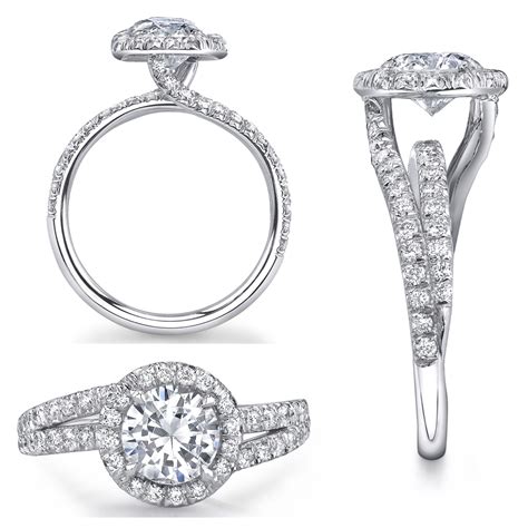 Platinum Round Brilliant Cut Diamond Ring Accented With Ideal Cut