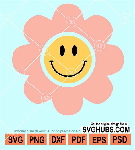 Retro Daisy Smiley Face Svg Smiley Face Svg Daisy Svg Flower Smiley Face Svg Files