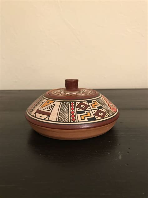 Peruvian Dish Cusco Peru Peruvian Folk Art Peruvian Trinket Box Hand Painted Pottery Lidded