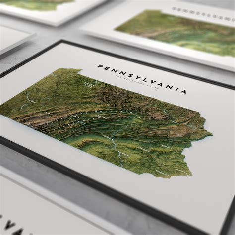 Shaded Relief Map Of Pennsylvania Etsy