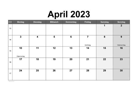 Kalender April 2023 Zum Ausdrucken Pdf Xls Png