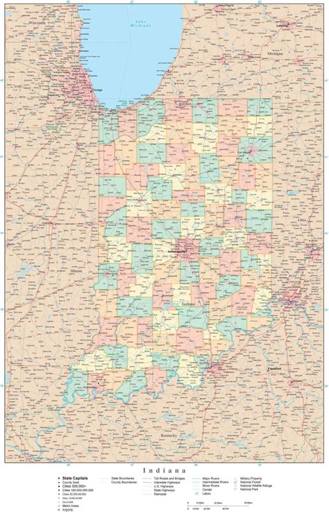 Indiana State Map In Adobe Illustrator Vector Format Detailed