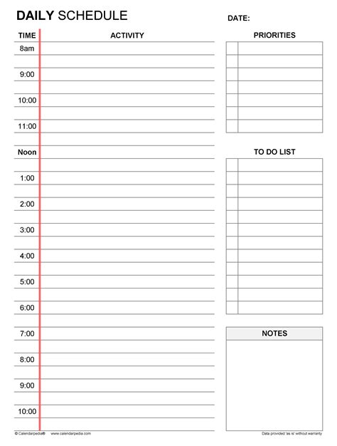 Free Printable Daily Schedule Template