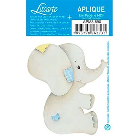 Aplique Decoupage Elefantinho Bebê Apm8 890 Em Papel E Mdf 8cm Litoarte