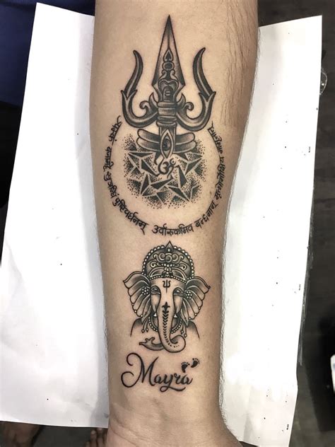 Lord Ganesha And Trishul Tattoo By Kaptaantattoo Hand Tattoos For