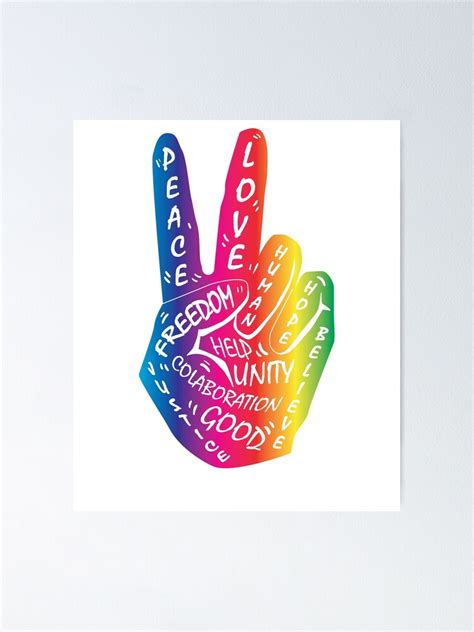 Peace Hand Sign Rainbow Love Freedom Good Hope Hippy Retro 70s 60s