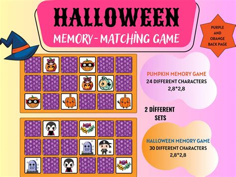 Halloween Themed Printable Memory Matching Games Pumpkin And Etsy