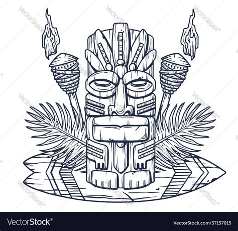 Set Hawaii Tiki Mask Or Face Idol Ethnic Totem Vector Image