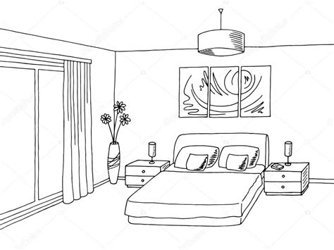 The png version includes a transparent background. Bedroom black white graphic art interior sketch ...