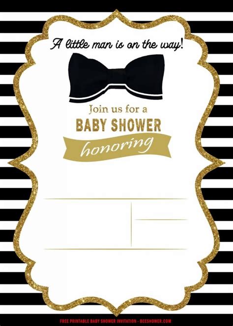printable bow tie  black stripes baby shower invitation