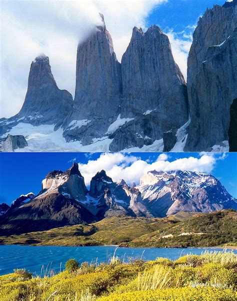 The torres del paine (spanish for towers of paine, paine being the old indigenous name for the colour blue). Torres del Paine National Park - Travel guide at Wikivoyage